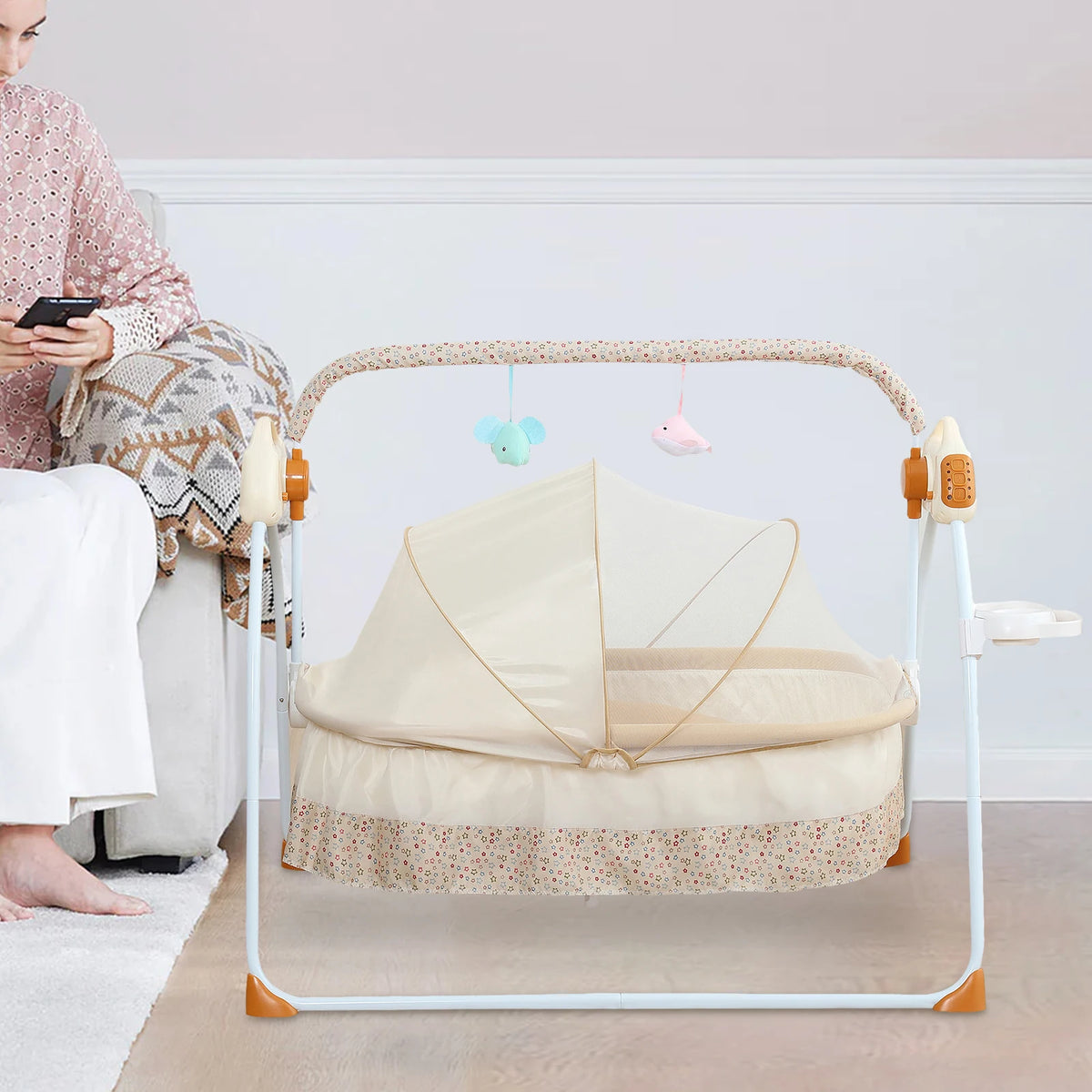 Electric Cradle Foldable Electric Baby Cradle w/ Music Dual Control - feature close-up