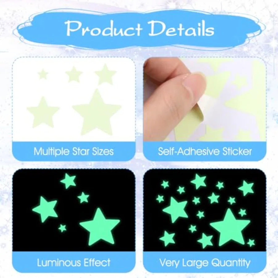 469 Pcs Glow Dark Stars Wall Stickers Ceiling Wall - size reference