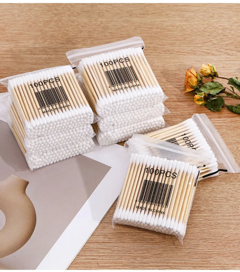 Cotton Swab Storage Box Double Head Wood Baby Cotton