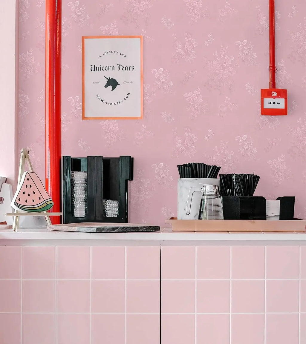 Pink Floral Peel Stick Wallpaper 118inL 17 7inW Self - set overview