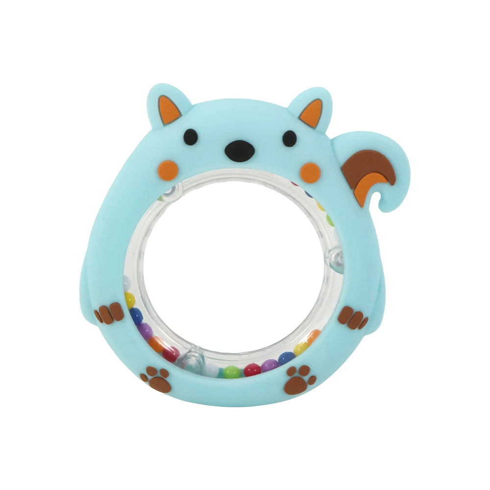 4PCS Cartoon Squirrel Teething Ring Rattle Food Grade