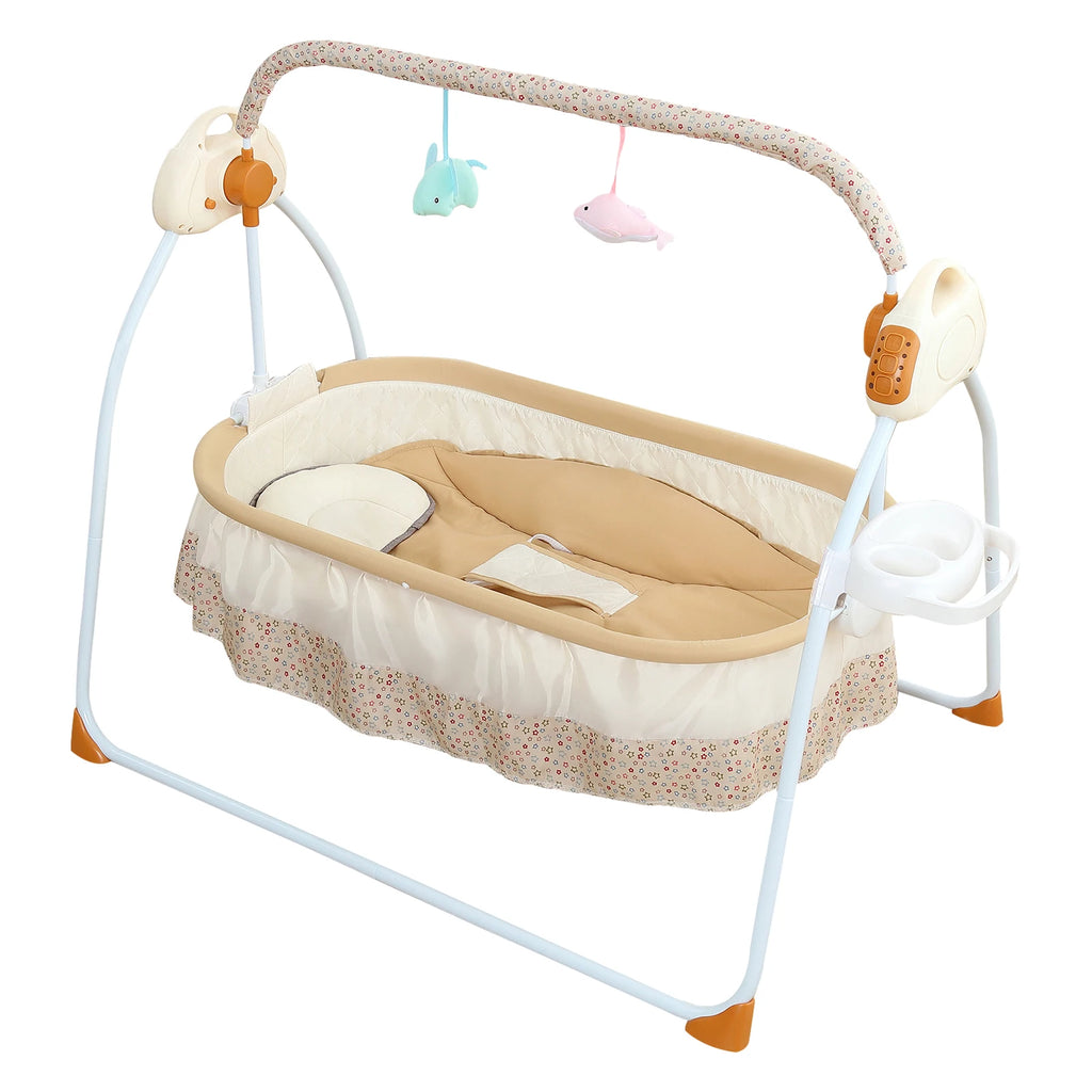 Electric Cradle Foldable Electric Baby Cradle w/ Music Dual Control - side angle