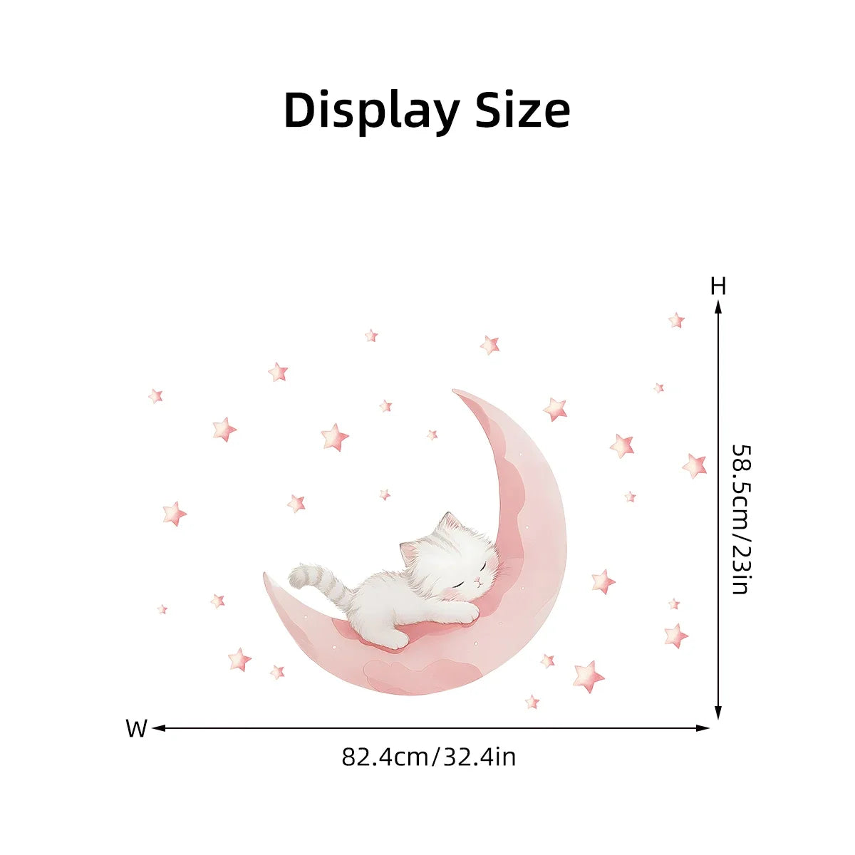 Cartoon Pink Moon Cute Cat Sleep Wall Stickers Baby - set overview