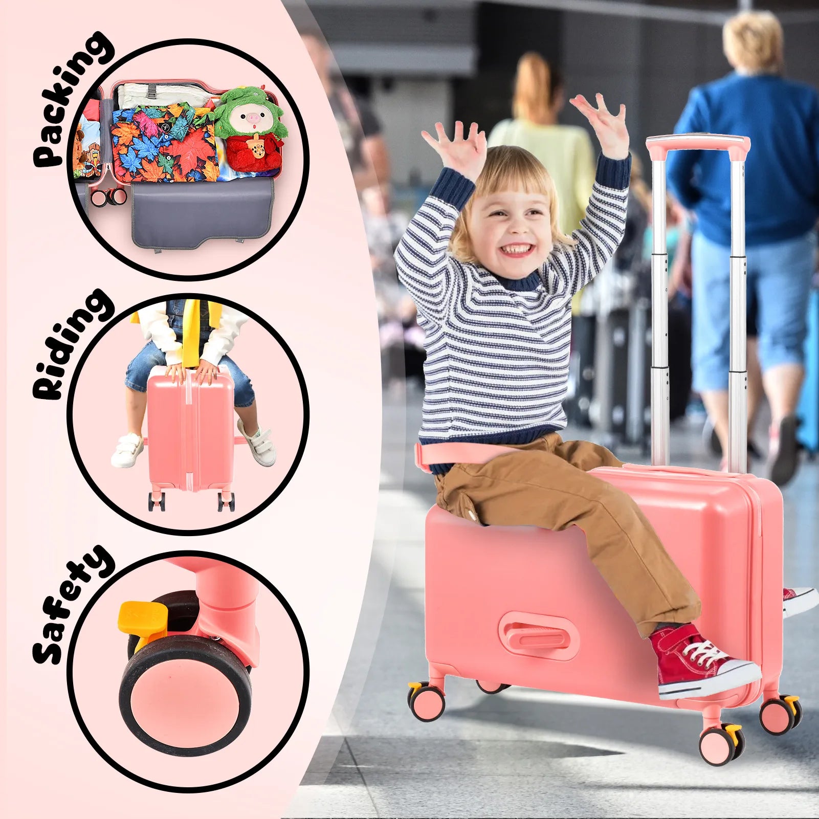 Kids Ride Suitcase Childrens Travel Suitcase 20 Inch - material close-up