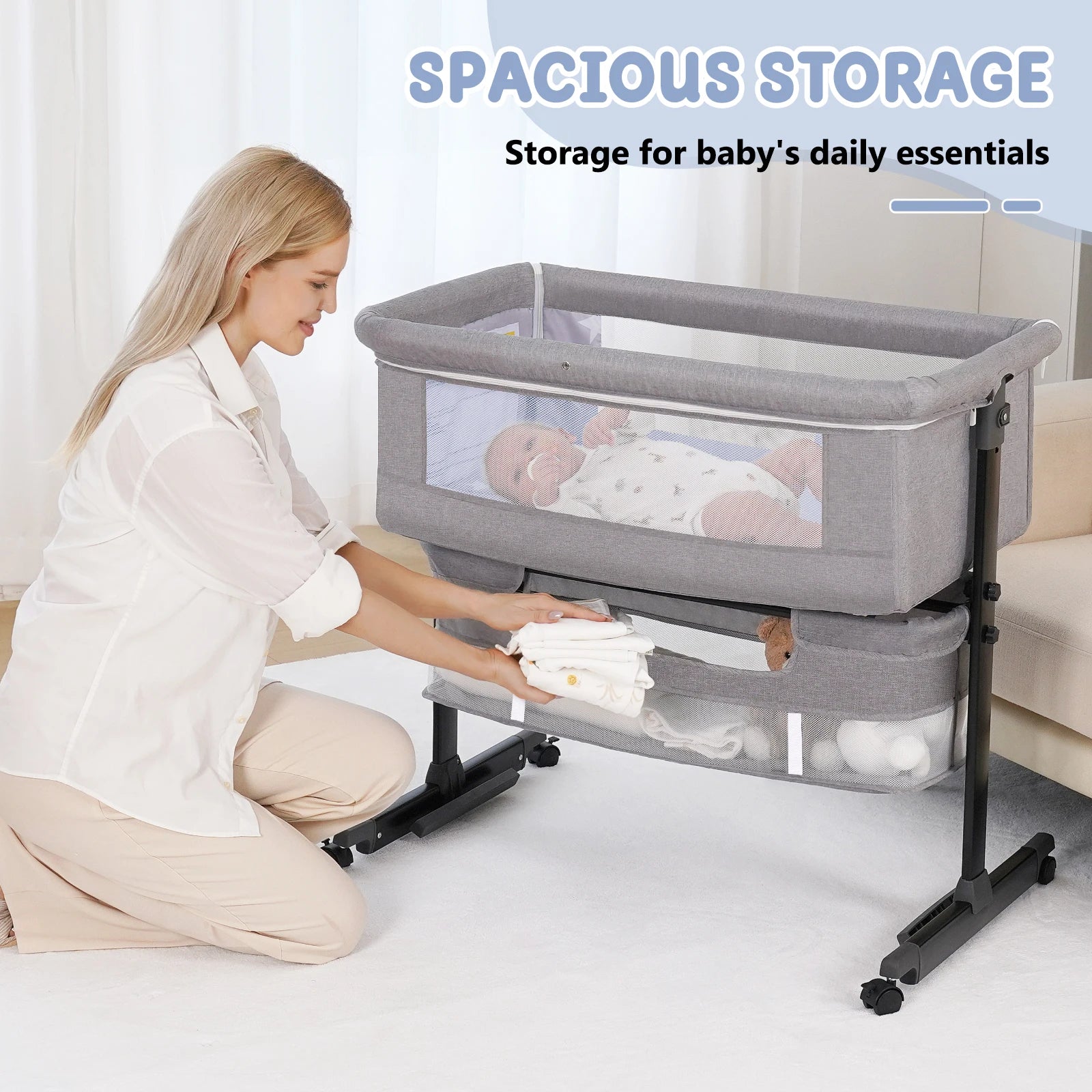 Baby Bedside Bassinet 3-in-1 Baby Crib Headboard Bed - packaging view