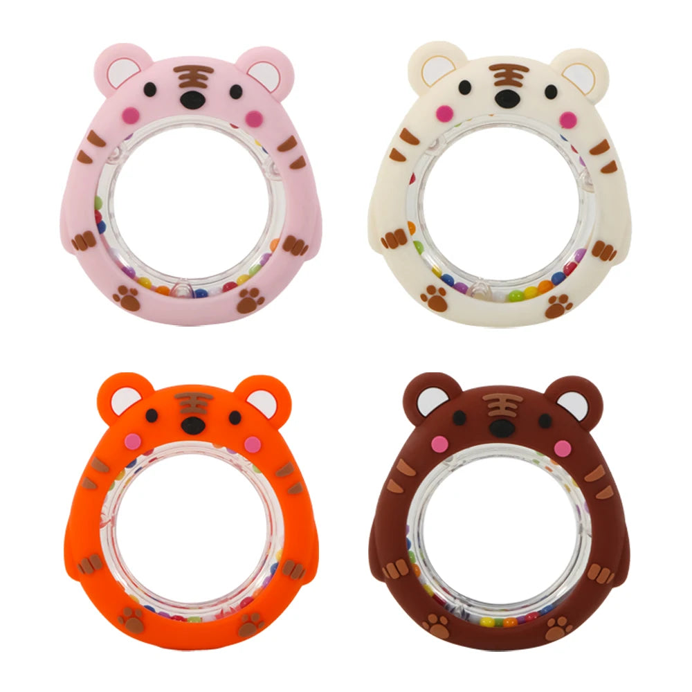 4 Pack Cartoon Tiger Silicone Teething Ring Rattle