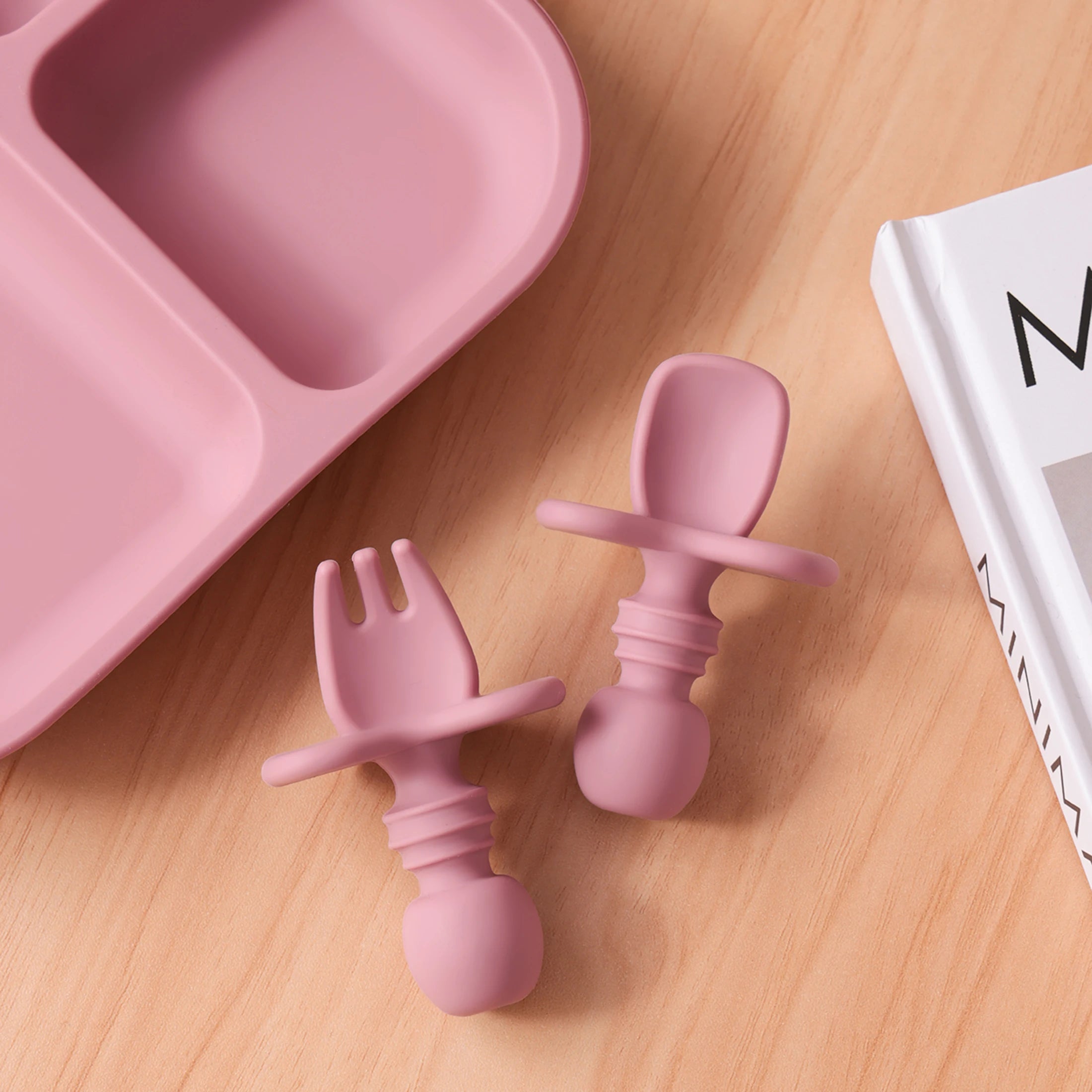 Color Kids 2PCS Silicone Baby Tableware Set Soft Fork - detail view