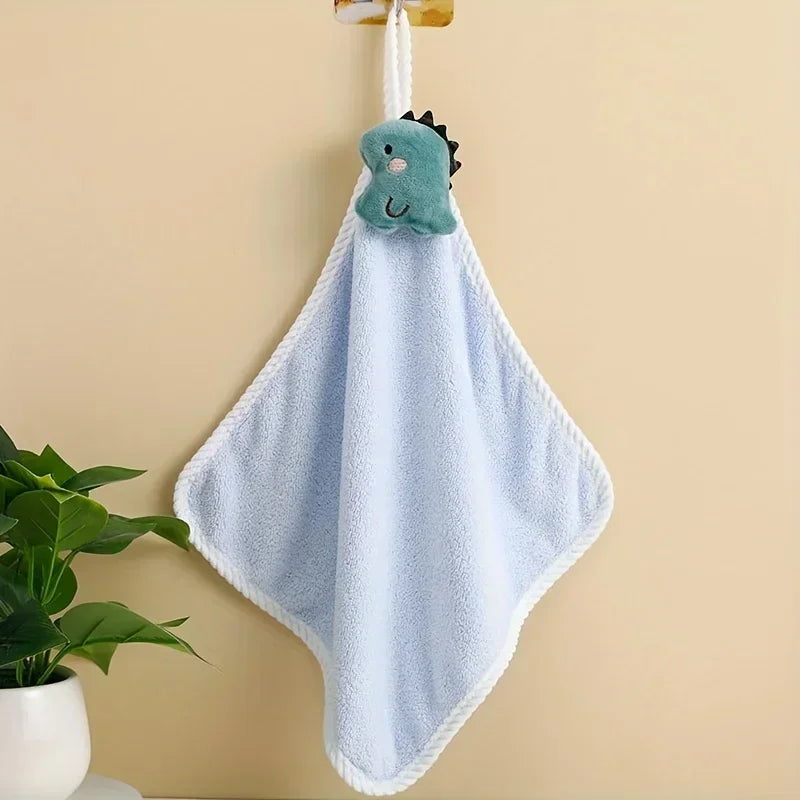 4pcs Coral Fleece Hangable Hand Towels Kids Baby