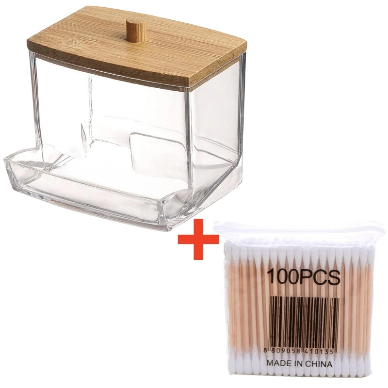 Cotton Swab Storage Box Double Head Wood Baby Cotton