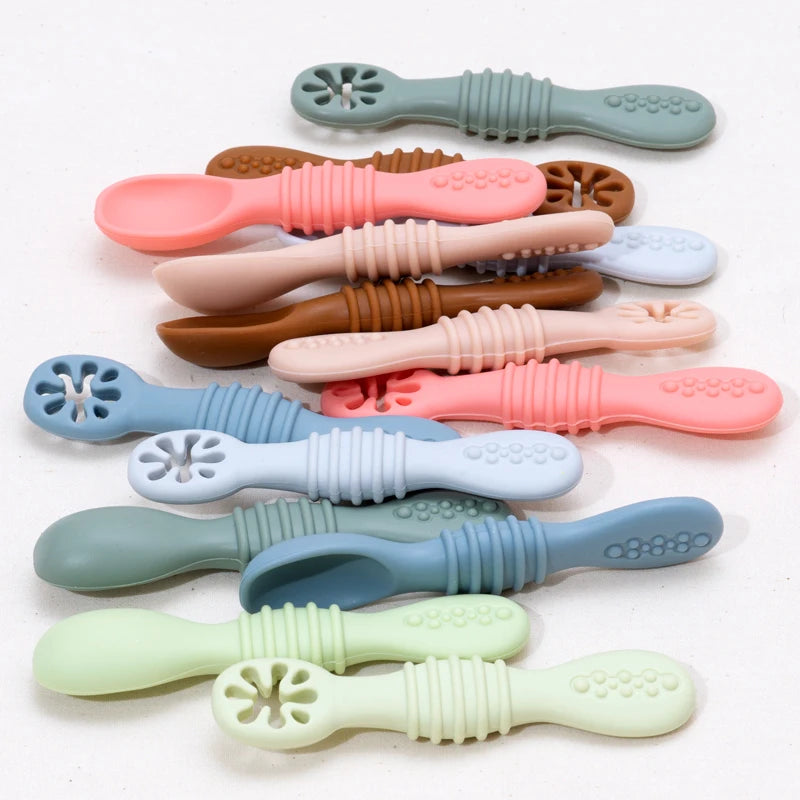 Baby Spoon Fork Set Food Grade Silicone Sticky Spoon