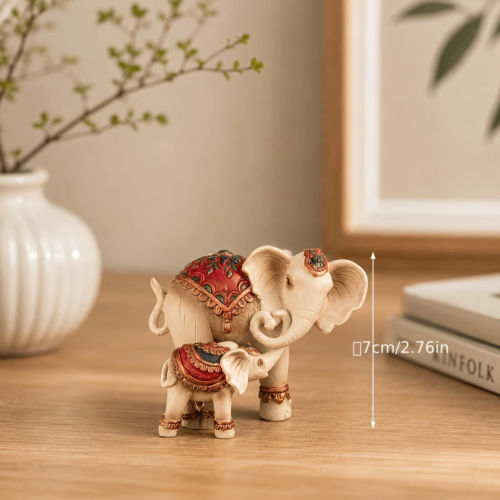 Vintage Painted Tile-Inlaid Mother and Baby Elephant Decor Ornament - lifestyle in-use