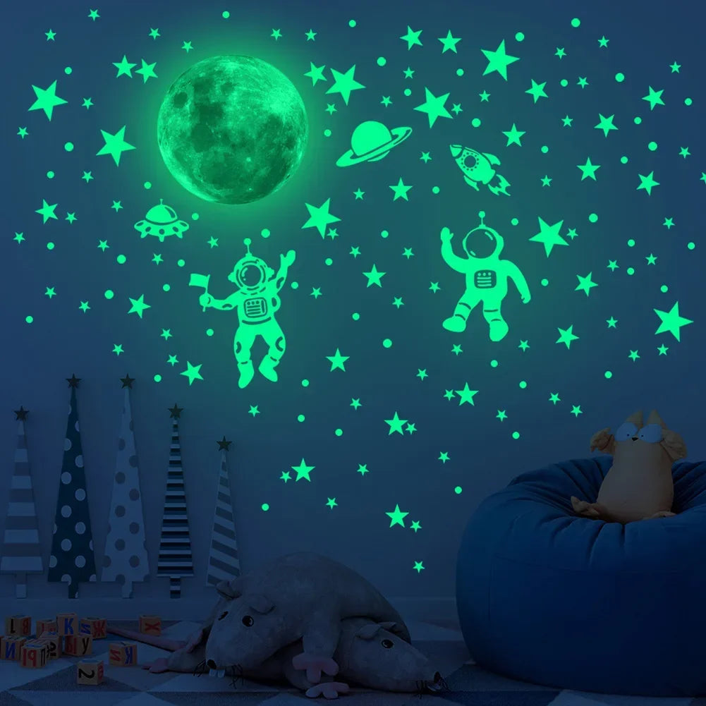 Luminous Astronaut Star Moon Wall Sticker Bedroom Kids - size reference