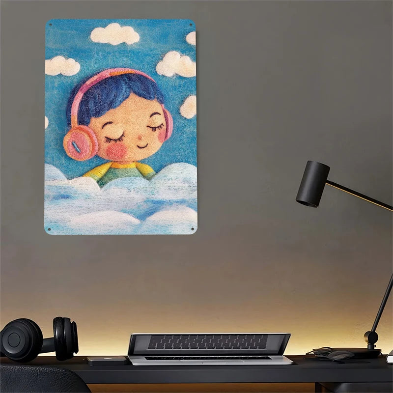 Baby Music Nursery Illustration Poster Vintage Metal - size reference