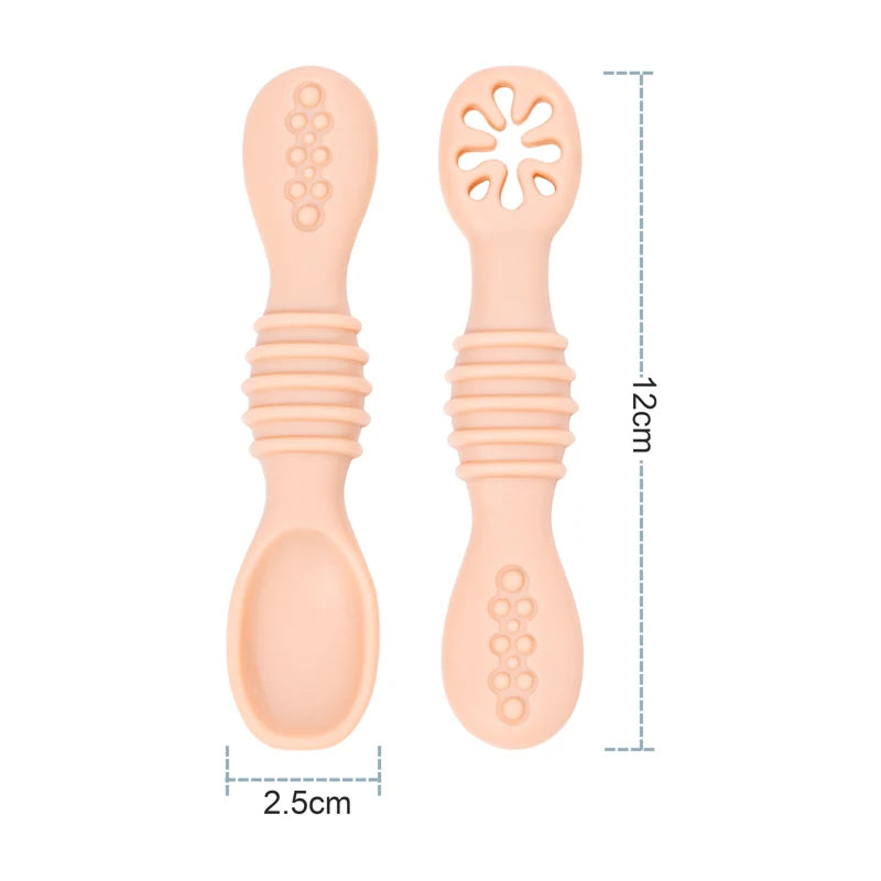 Baby Spoon Fork Set Food Grade Silicone Sticky Spoon - front view