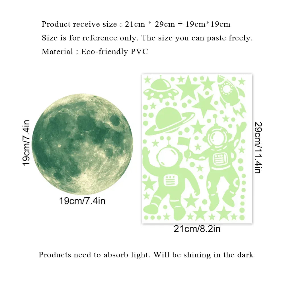 Luminous Astronaut Star Moon Wall Sticker Bedroom Kids - lifestyle in-use