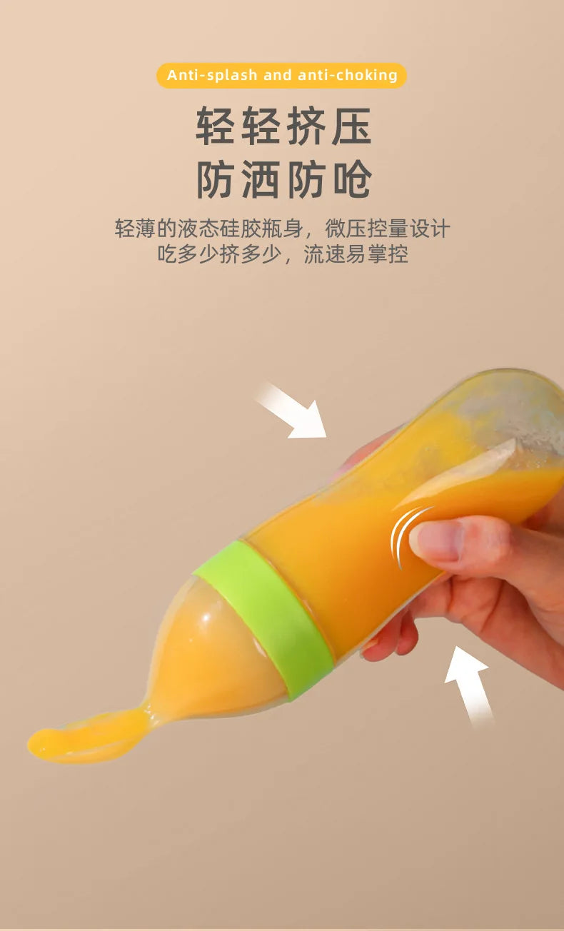 Squeezing Feeding Bottle Silicone Newborn Baby Training - side angle