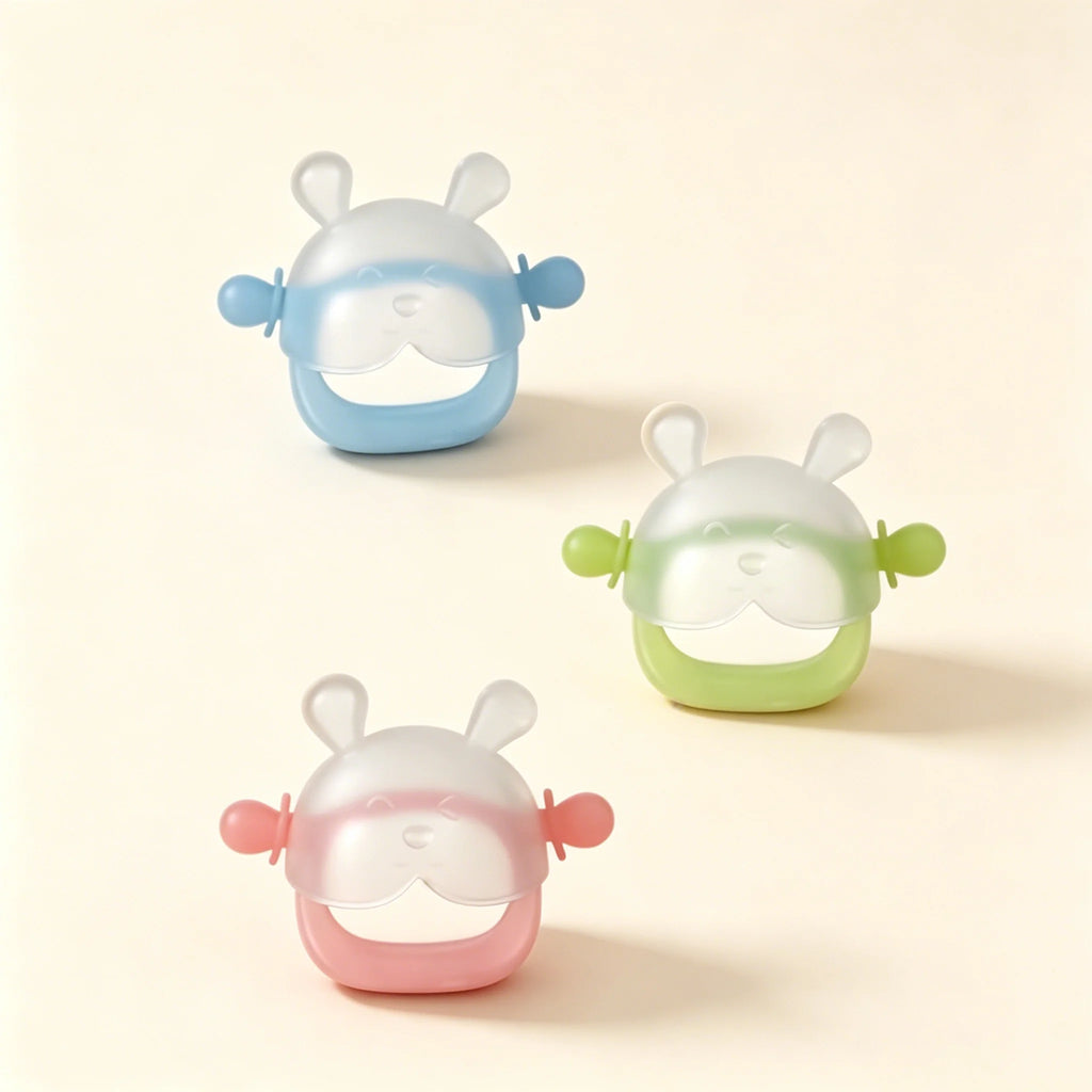 3 Pack BPA Free Silicone Baby Teething Mitten - front view