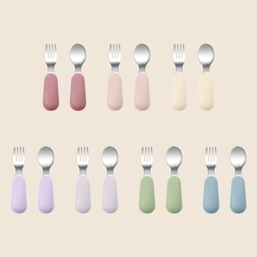 2PCS Baby Silicone Stainless Steel Fork Spoon Portable - top-down view