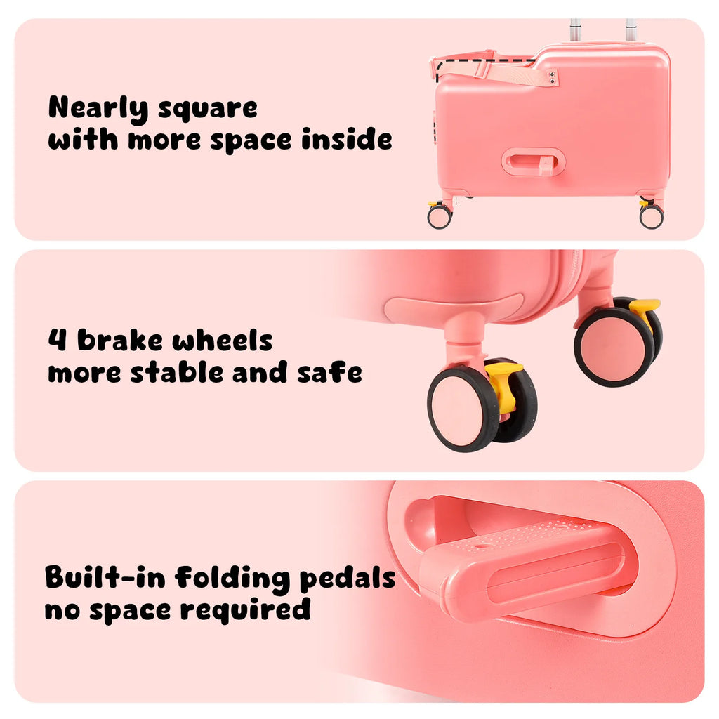 Kids Ride Suitcase Childrens Travel Suitcase 20 Inch - size reference