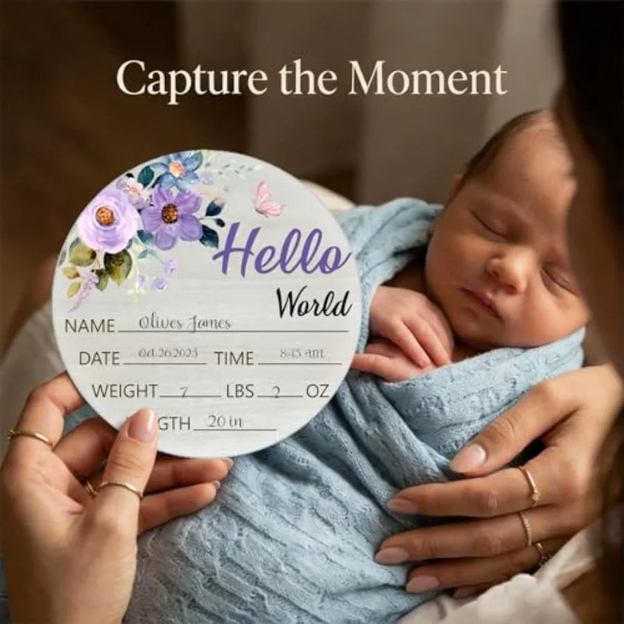 Hello World Baby Name Sign Birth Announcement Plaque - packaging view