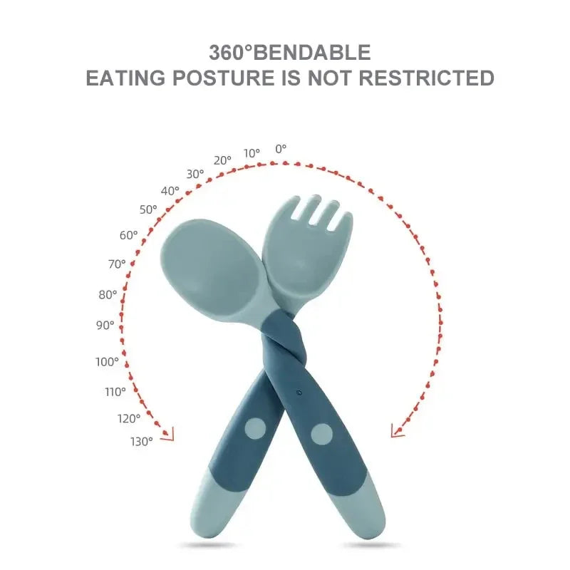 Baby Fork Spoon Set Bendable Toddler Utensils Soft - size reference