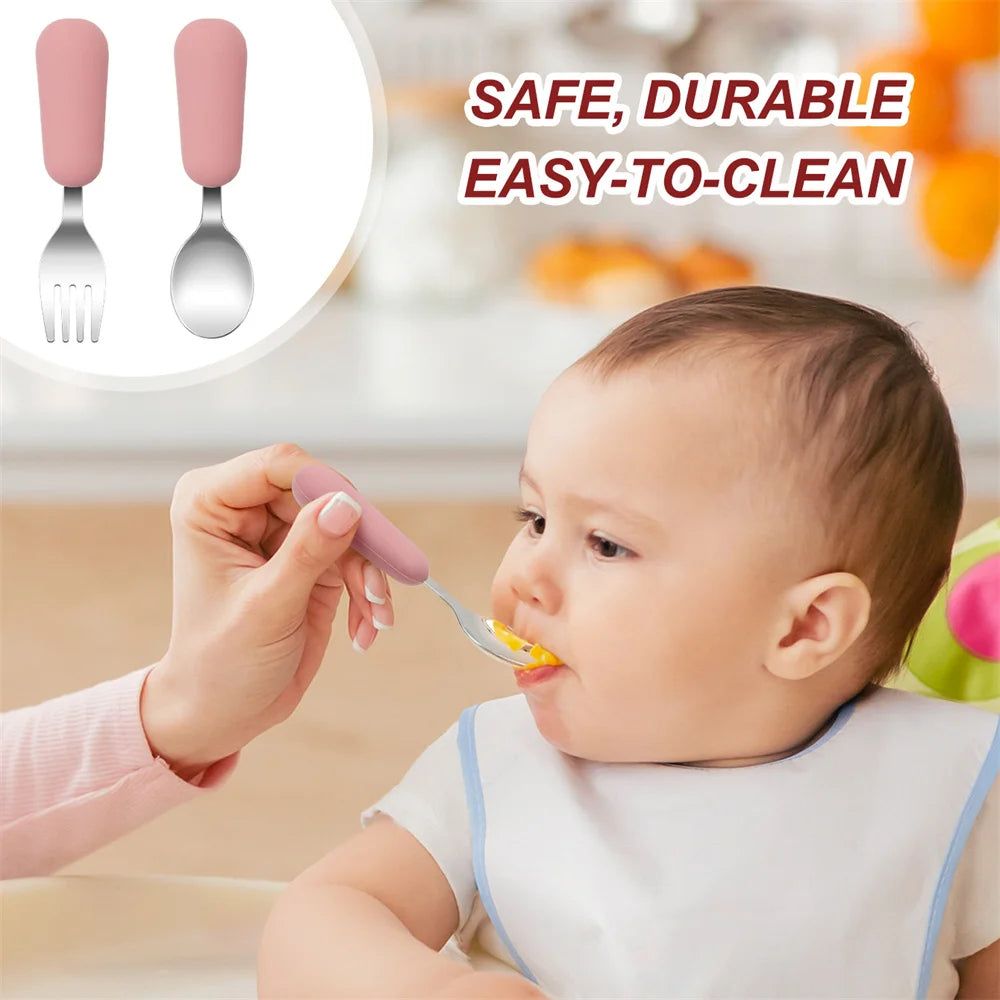 Color Kids 2PCS Stainless Steel Fork Spoon Baby Feeding - set overview