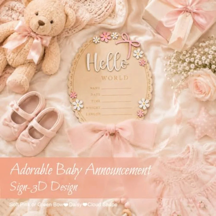 Baby Announcement Hello World Wooden Welcome Baby Sign - detail view