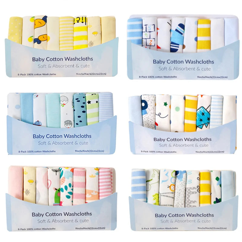 5 8 Pcs Cotton Newborn Baby Towels Set Saliva Towel - top-down view