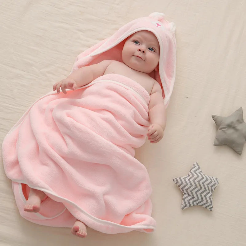 Cartoon Baby Bath Towels Soft Newborn Hooded Towel - set overview