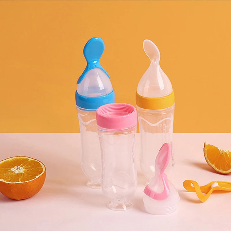 Squeezing Feeding Bottle Silicone Newborn Baby Training - lifestyle in-use