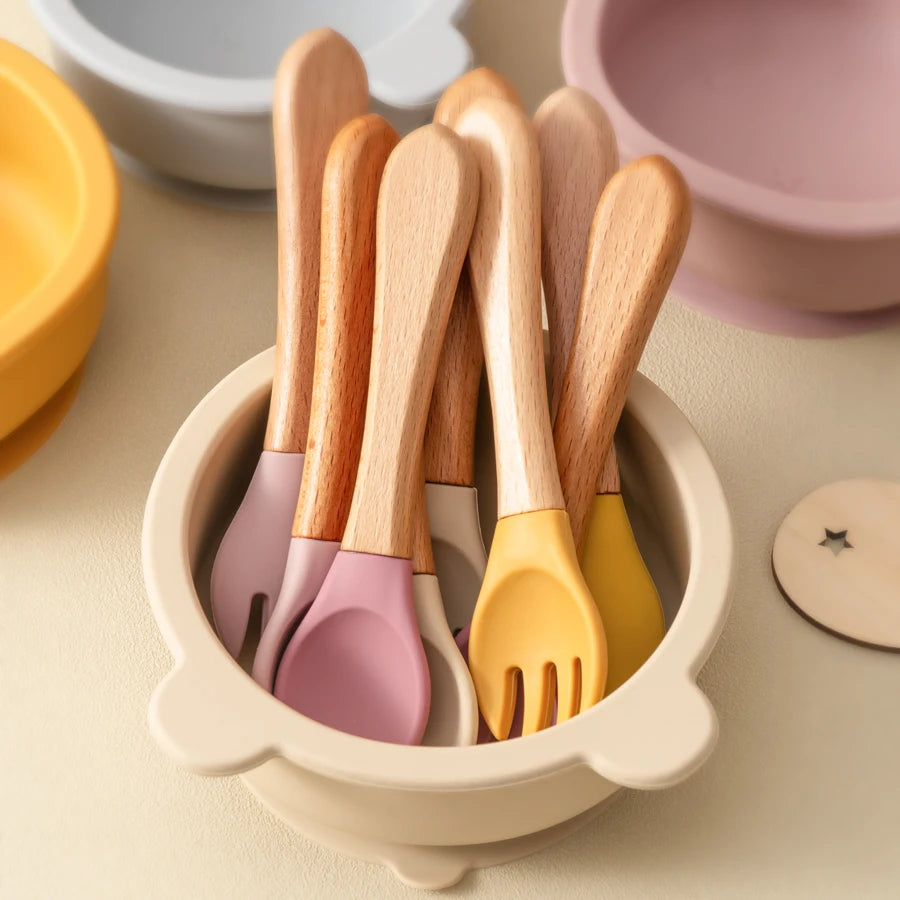 2PCS Baby Learning Spoons Utensils Set Food Grade - size reference