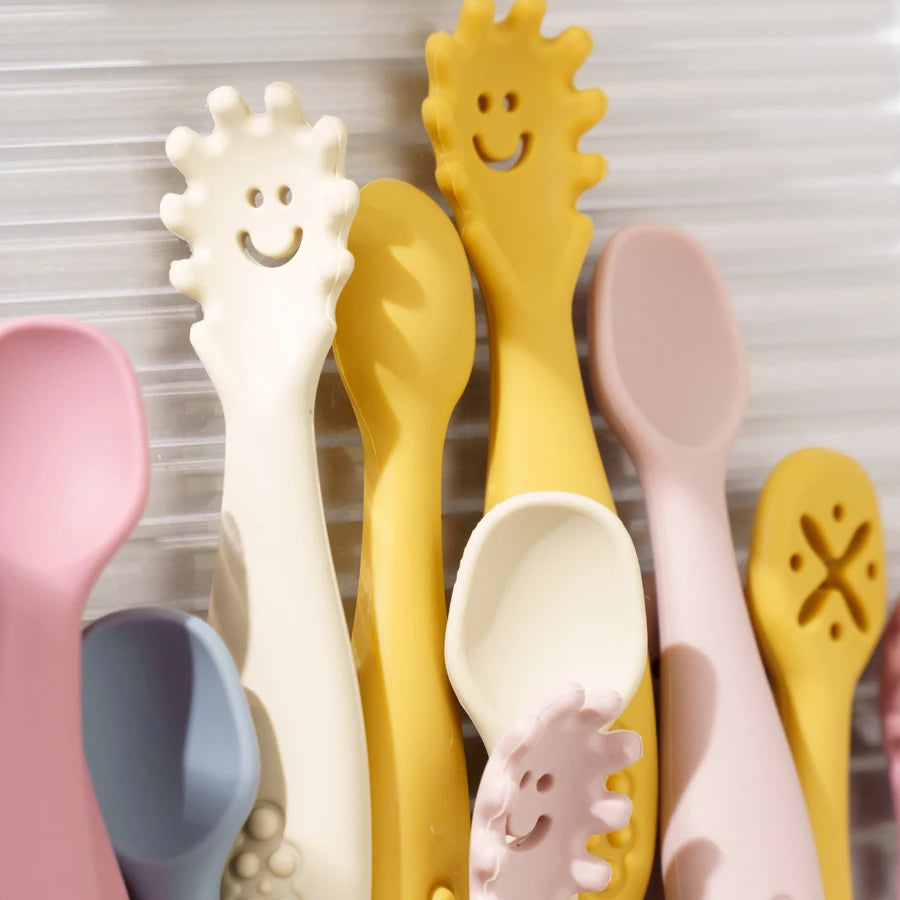 3PCS Silicone Spoon Fork Baby Utensils Set Feeding Food