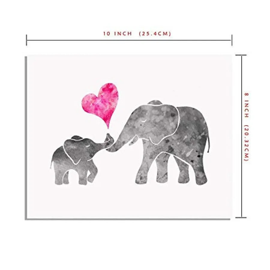 Watercolor Grey Baby Elephant Mom Art Print Painting - size reference