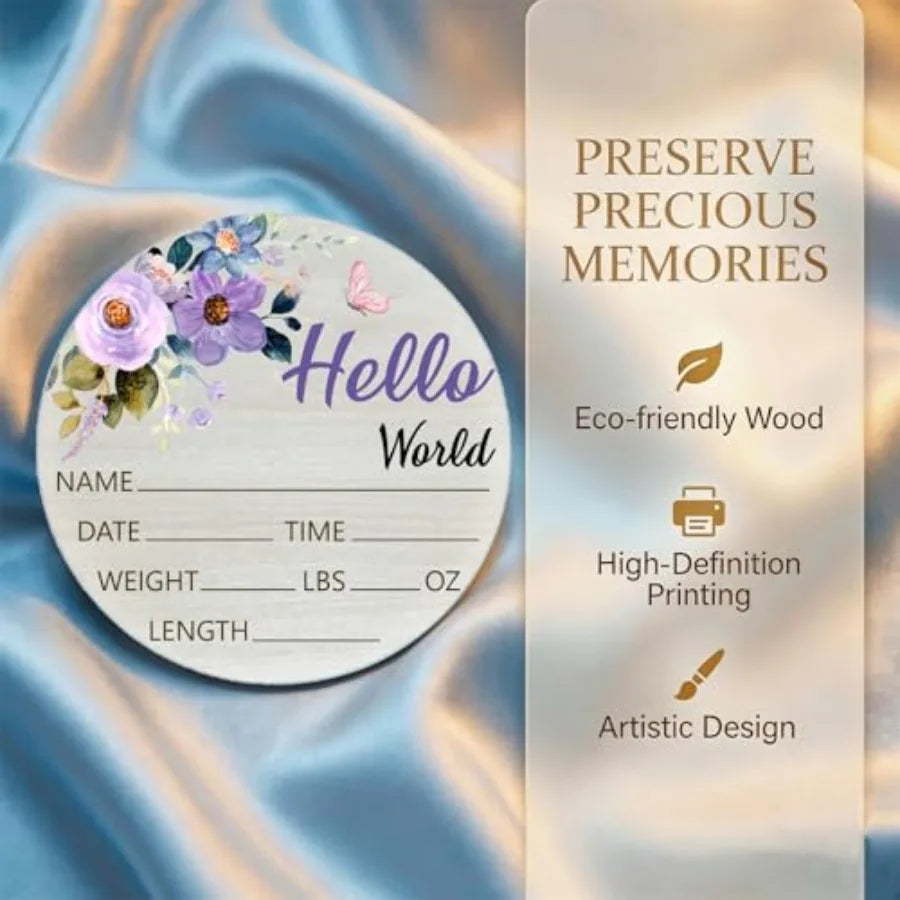 Hello World Baby Name Sign Birth Announcement Plaque - size reference