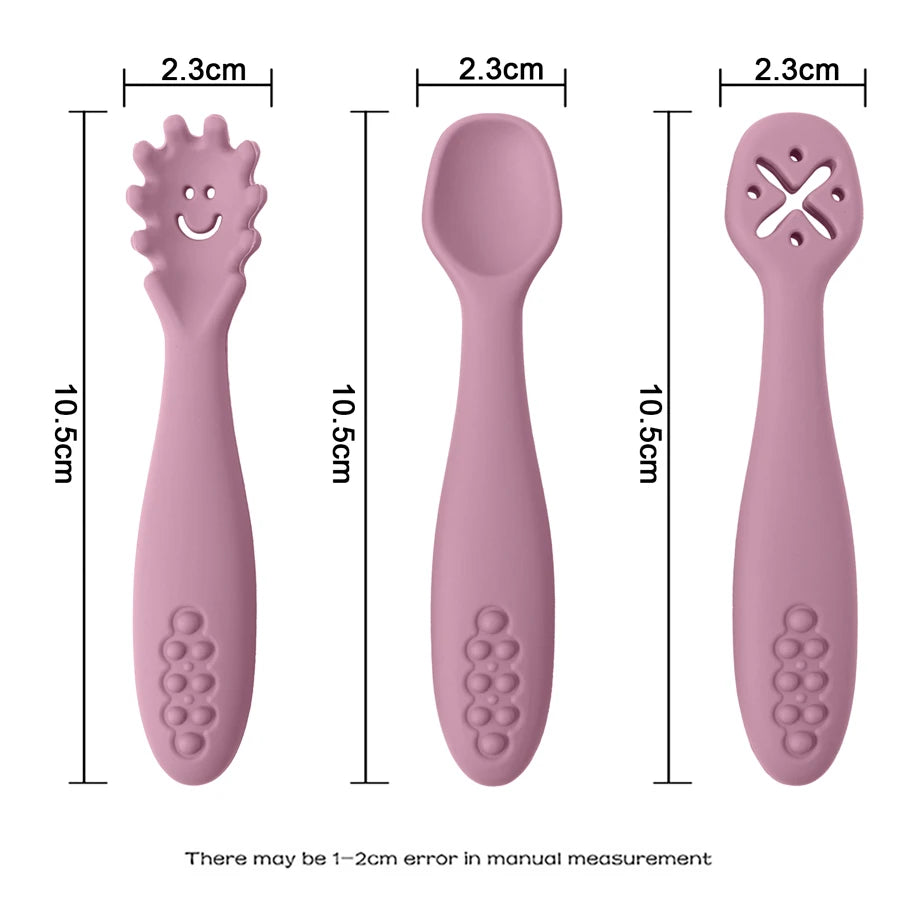 3PCS Cute Baby Learning Spoons Utensils Set Newborn - size reference