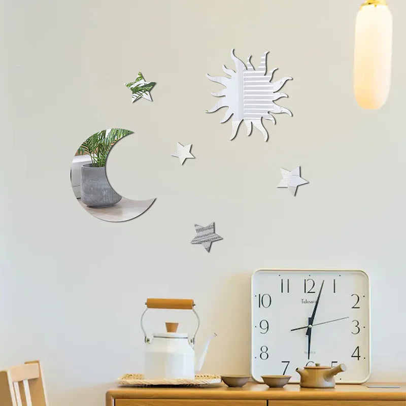 6pcs Moon Star Mirror Wall Stickers Kids Bedroom Decor - lifestyle in-use