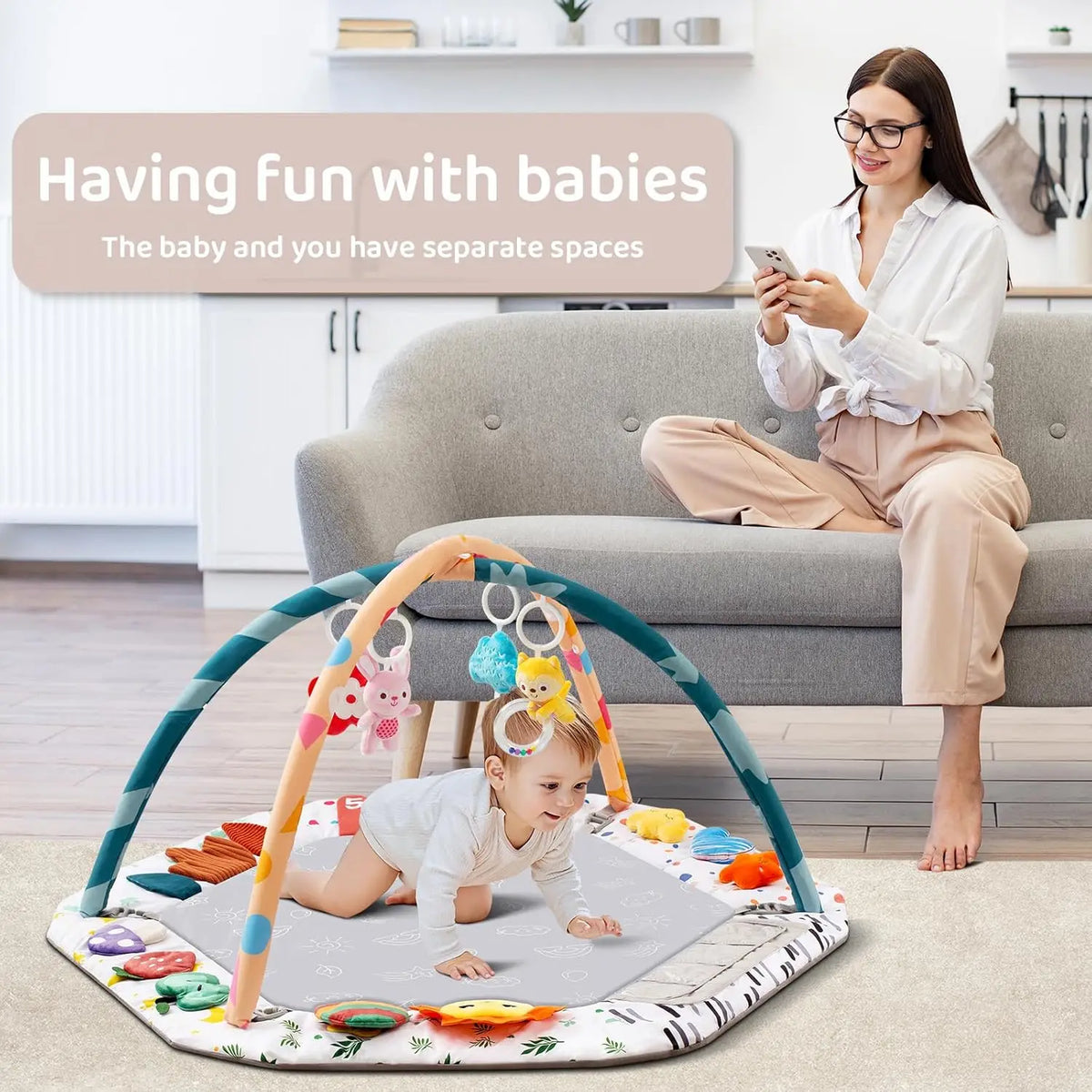 Baby Play Gym Mat 6 Development Zones Tummy Time - feature close-up