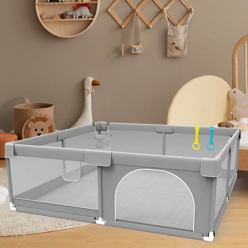 IMBABY Baby Playpen Light Gray Infant Fence 150x180 - lifestyle in-use