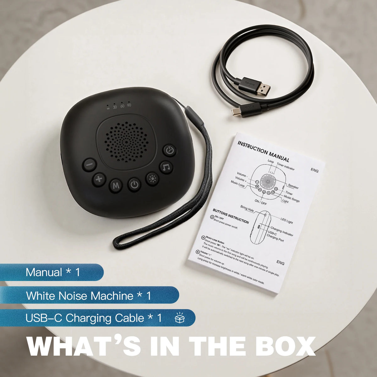 Portable White Noise Machine 20 Sounds RGB Night Light