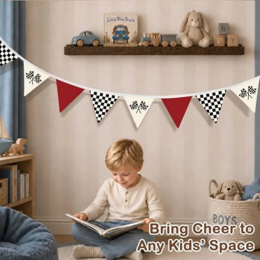 Cars Room Decor Toddler Nursery Playroom Checke Garl - feature close-up
