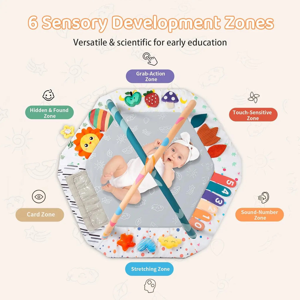 Baby Play Gym Mat 6 Development Zones Tummy Time - size reference