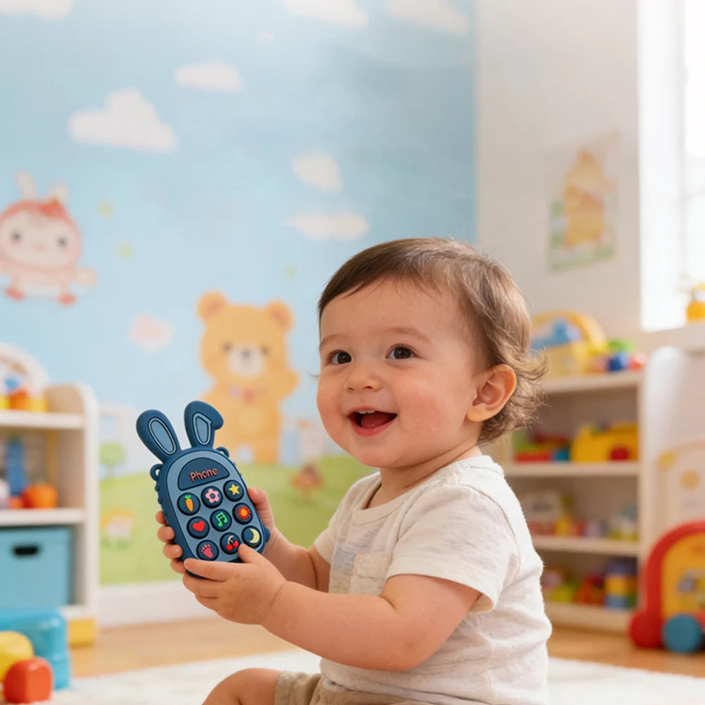 3Pcs Food Grade Silicone Baby Teether Rabbit Phone - feature close-up