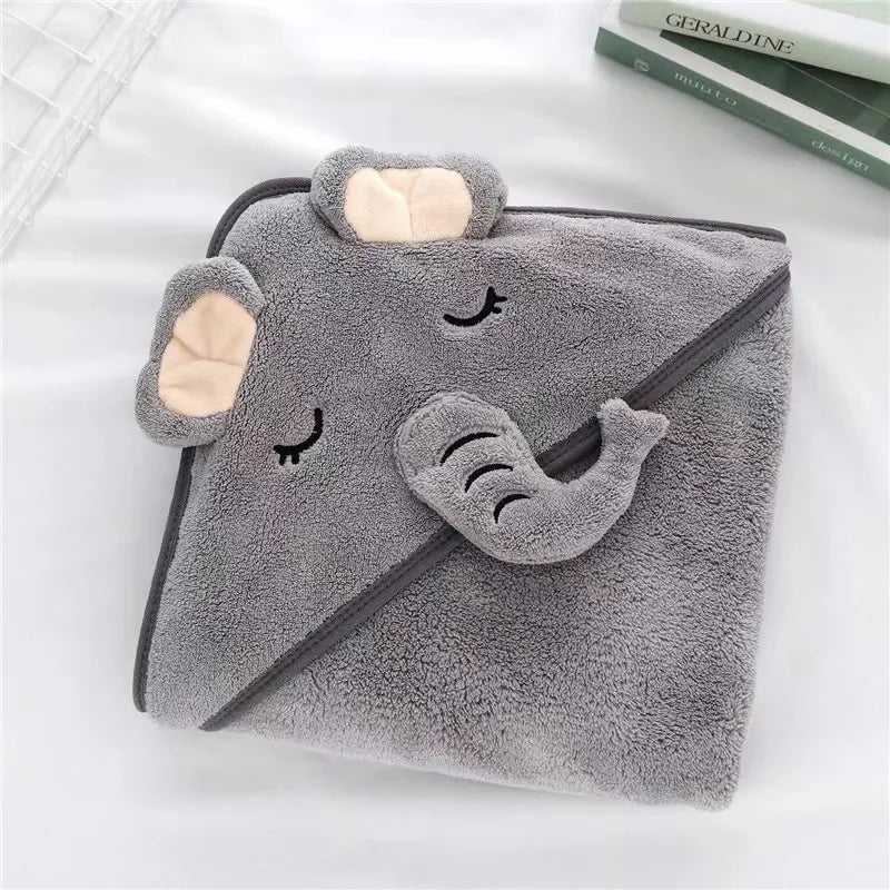 Cartoon Animal Kids Hooded Bath Towel Coral Velvet
