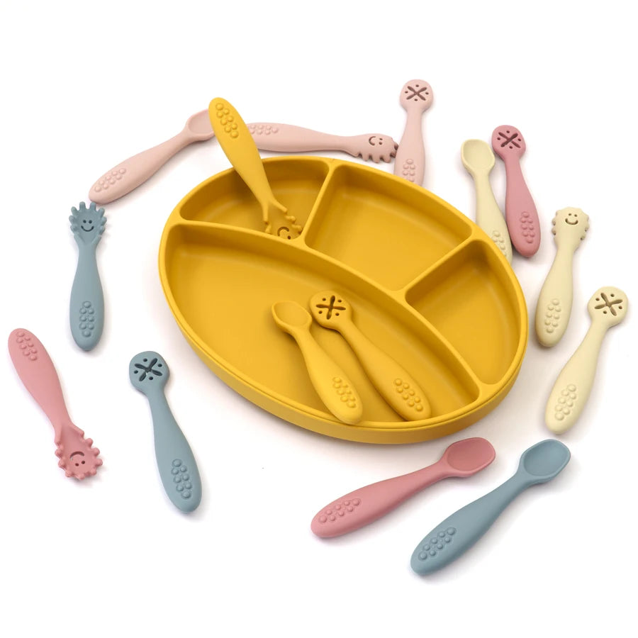3PCS Silicone Spoon Fork Baby Utensils Set Feeding Food