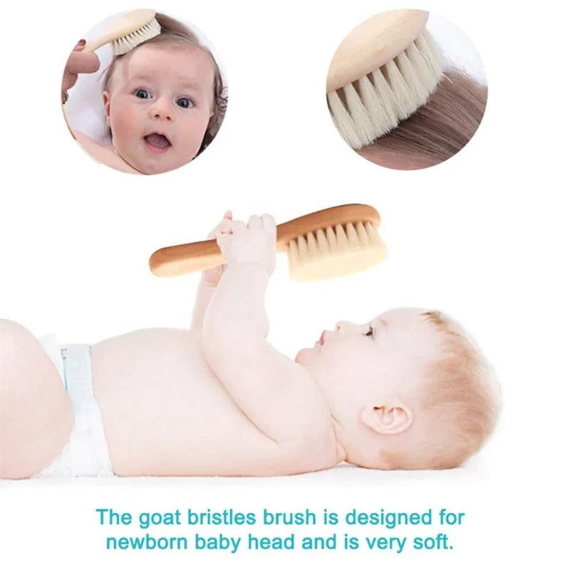 1 2 3PCS Newborn Wool Baby Wooden Brush Comb Newborn - packaging view