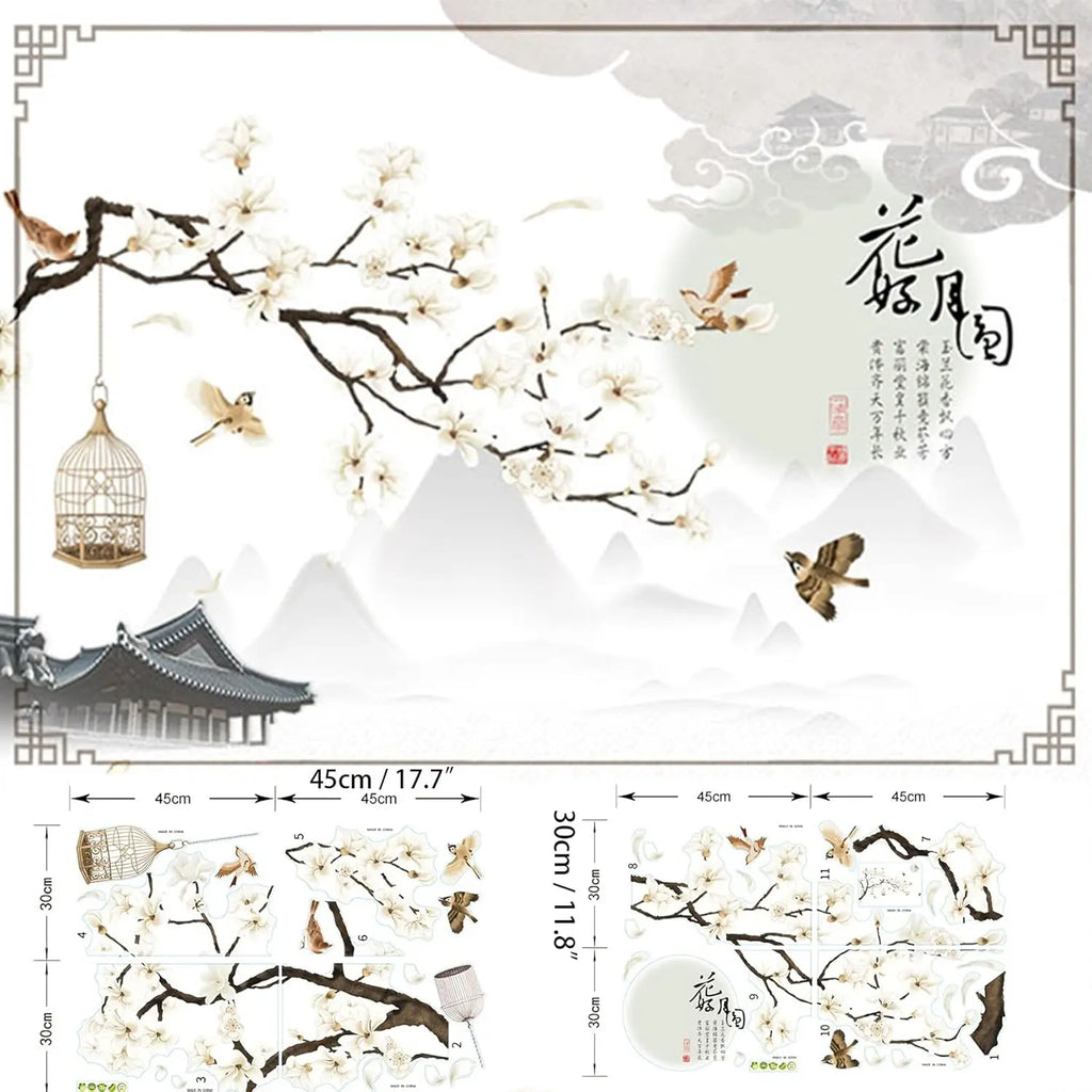 White Cherry Blossom Tree Wall Stickers, 50x74 Inch - lifestyle in-use