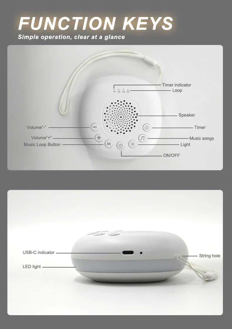 Portable White Noise Machine Sleep Aid LED Breathing