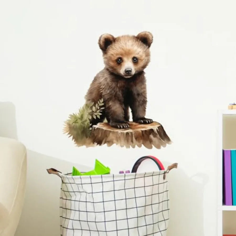 Lifelike Bear Standing Tree Stump Wall Stickers Nursery - lifestyle in-use