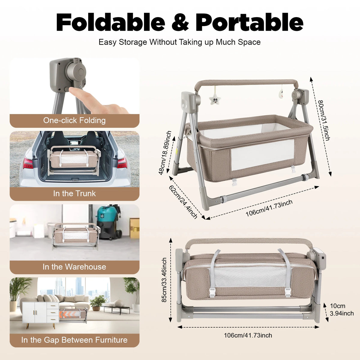 Gray/Khaki Electric Cradle Baby Swing Bed - set overview