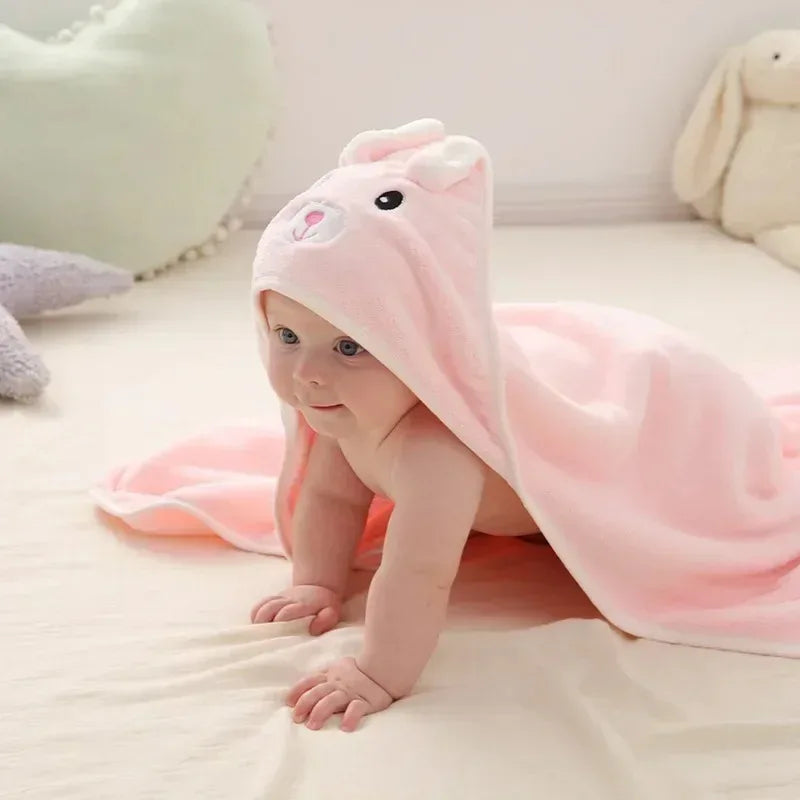 80 80cm Cartoon Baby Bath Towel Body Hooded Polyester